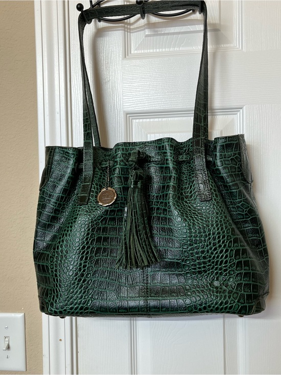 Patricia Nash Handbags - Patricia Nash Dark Green Croc-Embossed Tote with Tassel Charm
